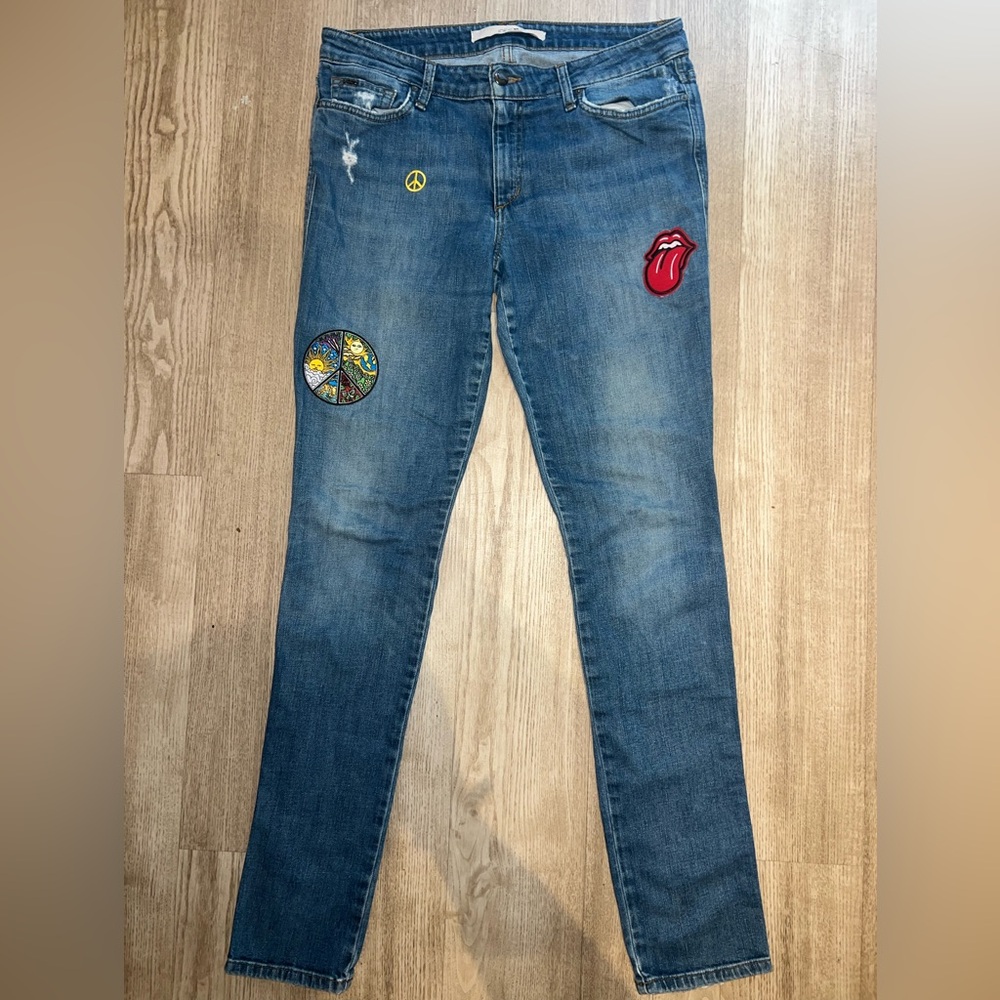 Joe's Jeans Straight-Leg Blue Denim with Patch Accents
